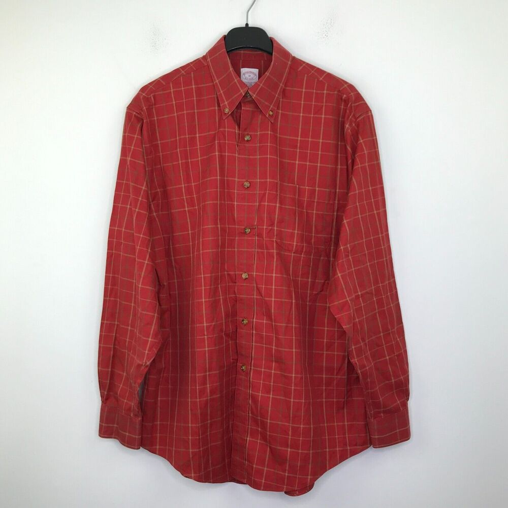 Brooks Brothers Mens Medium Shirt Red Plaid Traditional Fit Button Up CF9